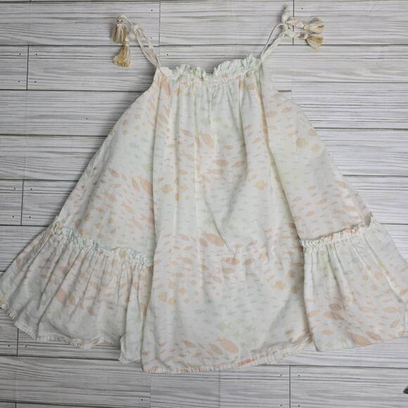 C&C California Ki Girls 2T Sleeveless Dress White Fish Print Ruffle Tiered - Picture 1 of 6